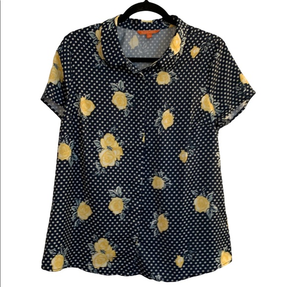 Modcloth Navy and Yellow Floral Blouse - Picture 1 of 10
